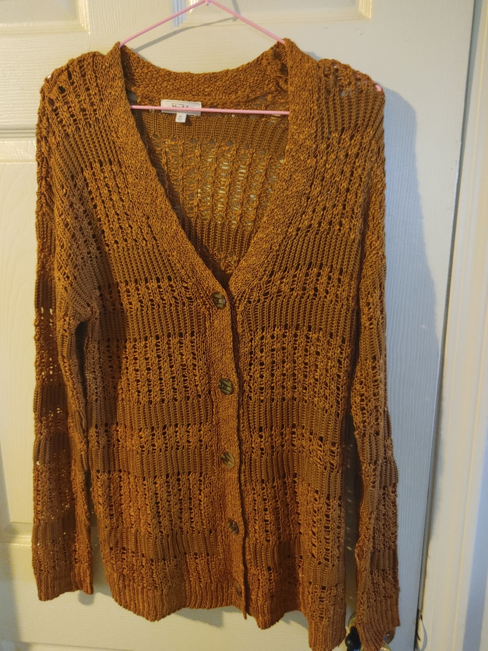Women’s Open-Knit Button Cardigan Sweater - Mustard
